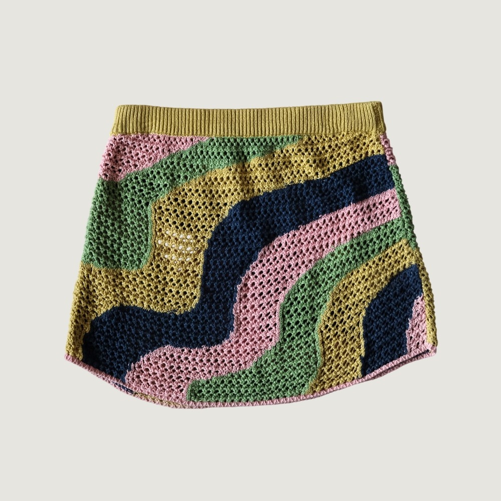 Free People Mila Crochet Mini Skirt Multicolor Wavy Stripe Open Knit Size Small